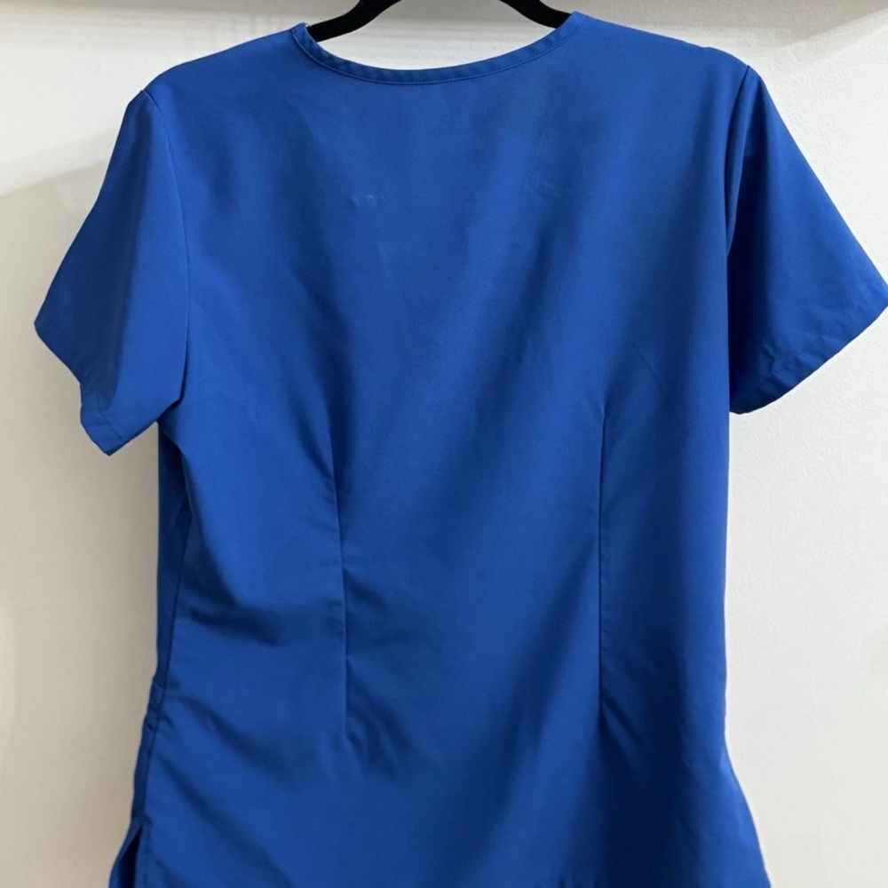 Easy Stretch Butter-Soft Women's Blue Scrub Top Medical Solid Size M - Picture 3 of 4